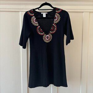 100% Merino Wool Boho Chic Nanette Lepore Beaded Mini Dress SMALL